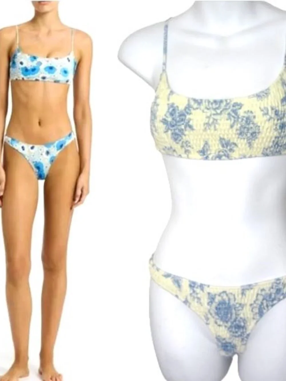 Triangl NEW Size S Inesa Bikini Indigo Cream Top Bottom Yellow Blue Floral